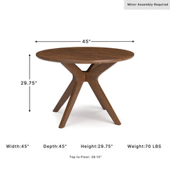 Round Dining Table, Seats 4, 45 in Wide, Brown Wood