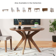 Round Dining Table, Seats 4, 45 in Wide, Brown Wood