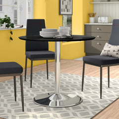Round Dining Table, Seats 4, Steel Pedestal Base, Gloss Black Top