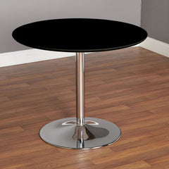 Round Dining Table, Seats 4, Steel Pedestal Base, Gloss Black Top