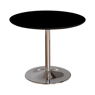 Round Dining Table, Seats 4, Steel Pedestal Base, Gloss Black Top