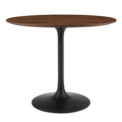 Round Dining Table, Seats 4, Walnut Manufactured Wood Top, Black Metal Pedestal Base
