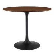 Round Dining Table, Seats 4, Walnut Manufactured Wood Top, Black Metal Pedestal Base