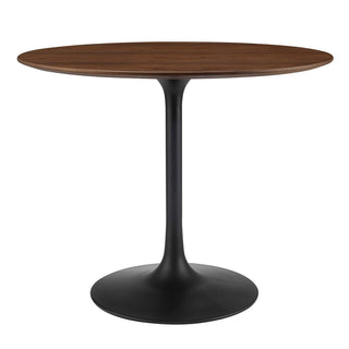 Round Dining Table, Seats 4, Walnut Manufactured Wood Top, Black Metal Pedestal Base