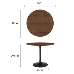Round Dining Table, Seats 4, Walnut Manufactured Wood Top, Black Metal Pedestal Base