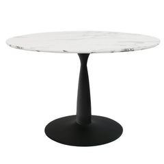 Round Dining Table, Seats Four, White Top with Black Steel Base