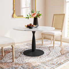 Round Dining Table, Seats Four, White Top with Black Steel Base
