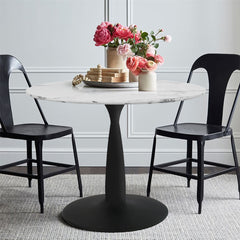 Round Dining Table, Seats Four, White Top with Black Steel Base