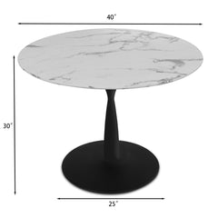 Round Dining Table, Seats Four, White Top with Black Steel Base