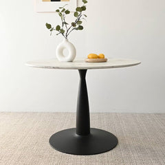 Round Dining Table, Seats Four, White Top with Black Steel Base