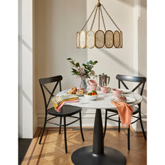Round Dining Table, Seats Four, White Top with Black Steel Base