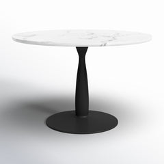 Round Dining Table, Seats Four, White Top with Black Steel Base