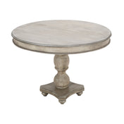 Round Dining Table, Solid Wood, Gray White Wash Top, Light Brown Pedestal Base