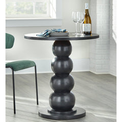 Round Dining Table, Solid Wood Pedestal Base, Engineered Wood Top, Black
