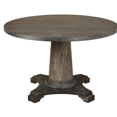 Round Dining Table with Pedestal Base in Weathered Gray