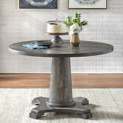 Round Dining Table with Pedestal Base in Weathered Gray