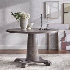 Round Dining Table with Pedestal Base in Weathered Gray
