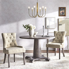Round Dining Table with Pedestal Base in Weathered Gray