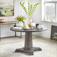 Round Dining Table with Pedestal Base in Weathered Gray