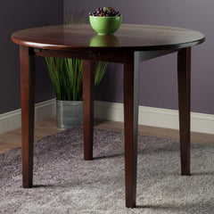 Round Drop Leaf Dining Table in Solid Beech Wood, Walnut Finish