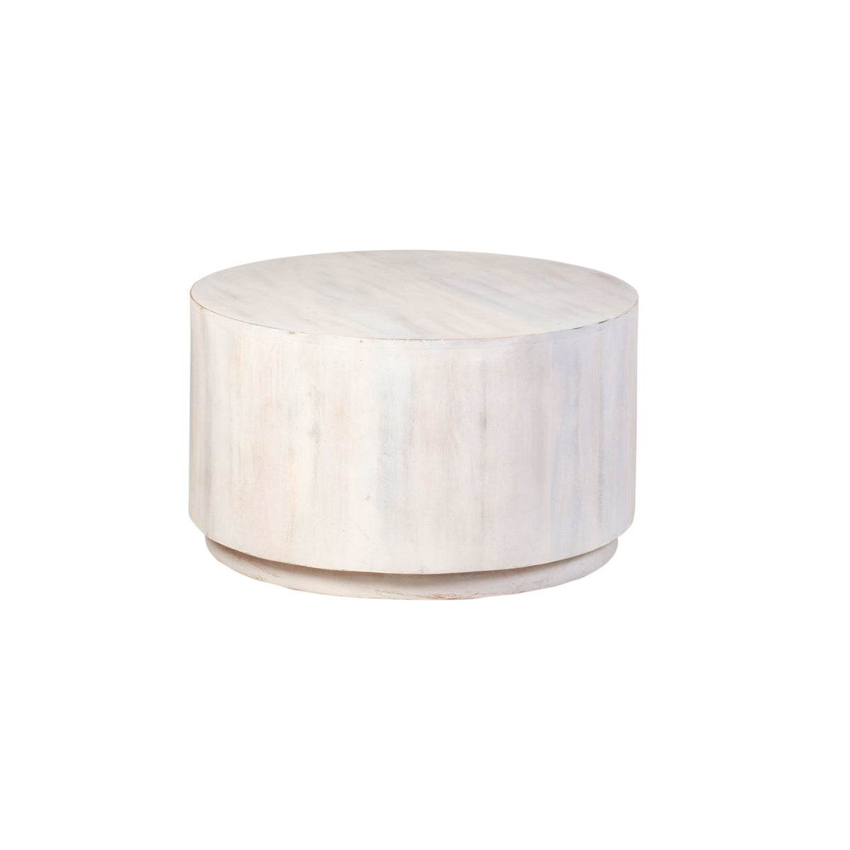 Round Drum Coffee Table, Solid Mango Wood, Whitewash