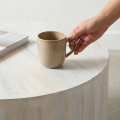 Round Drum Coffee Table, Solid Mango Wood, Whitewash