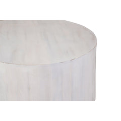 Round Drum Coffee Table, Solid Mango Wood, Whitewash