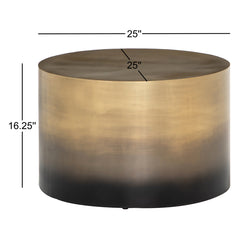 Round Drum Coffee Table with Iron Top and Base in Ombre Antique Brass