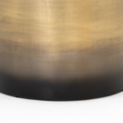 Round Drum Coffee Table with Iron Top and Base in Ombre Antique Brass
