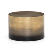 Round Drum Coffee Table with Iron Top and Base in Ombre Antique Brass