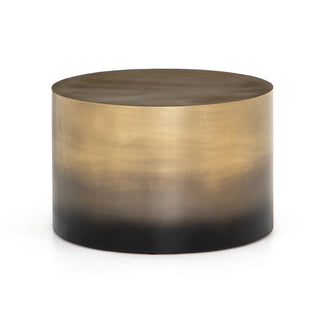 Round Drum Coffee Table with Iron Top and Base in Ombre Antique Brass