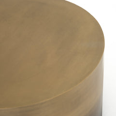 Round Drum Coffee Table with Iron Top and Base in Ombre Antique Brass