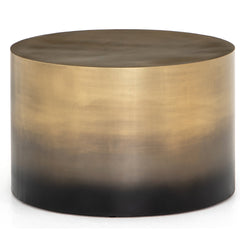 Round Drum Coffee Table with Iron Top and Base in Ombre Antique Brass