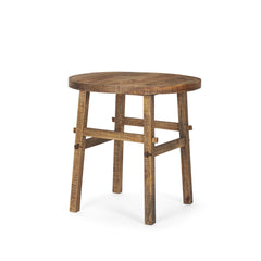 Round End Table, 26 Inch, Brown Solid Mango Wood