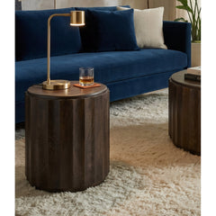 Round End Table in Solid Mango Wood with Walnut Finish