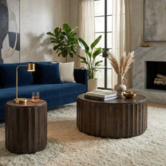 Round End Table in Solid Mango Wood with Walnut Finish