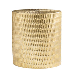 Round End Table, Mango Wood and Brass in Gold