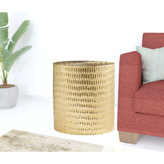 Round End Table, Mango Wood and Brass in Gold