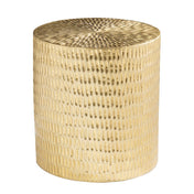 Round End Table, Mango Wood and Brass in Gold