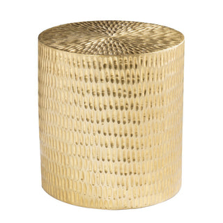 Round End Table, Mango Wood and Brass in Gold