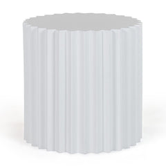 Round End Table, Ribbed Concrete, White