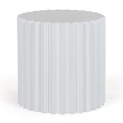 Round End Table, Ribbed Concrete, White