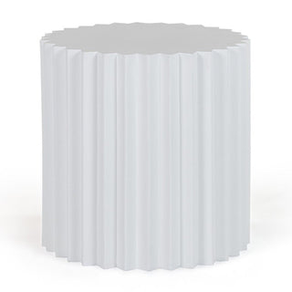 Round End Table, Ribbed Concrete, White