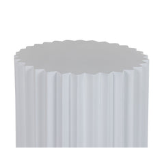 Round End Table, Ribbed Concrete, White