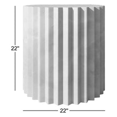 Round End Table, Ribbed Concrete, White