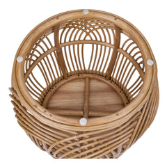 Round End Table, Solid Wood and Rattan, Honey