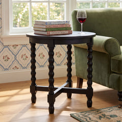 Round End Table, Solid Wood, Four Legs, Light Natural