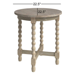 Round End Table, Solid Wood, Four Legs, Light Natural
