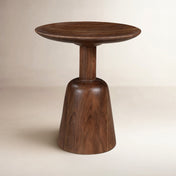 Round End Table, Solid Wood with Dark Brown Finish