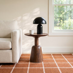Round End Table, Solid Wood with Dark Brown Finish